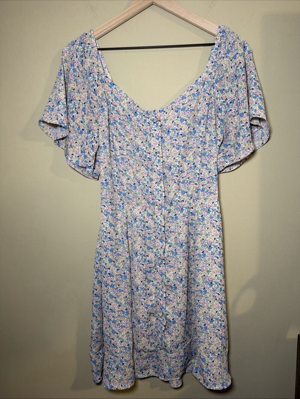 Sienna Sky Women’s L Floral Midi Dress Flutter Sleeve Pastel Cottagecore Lined